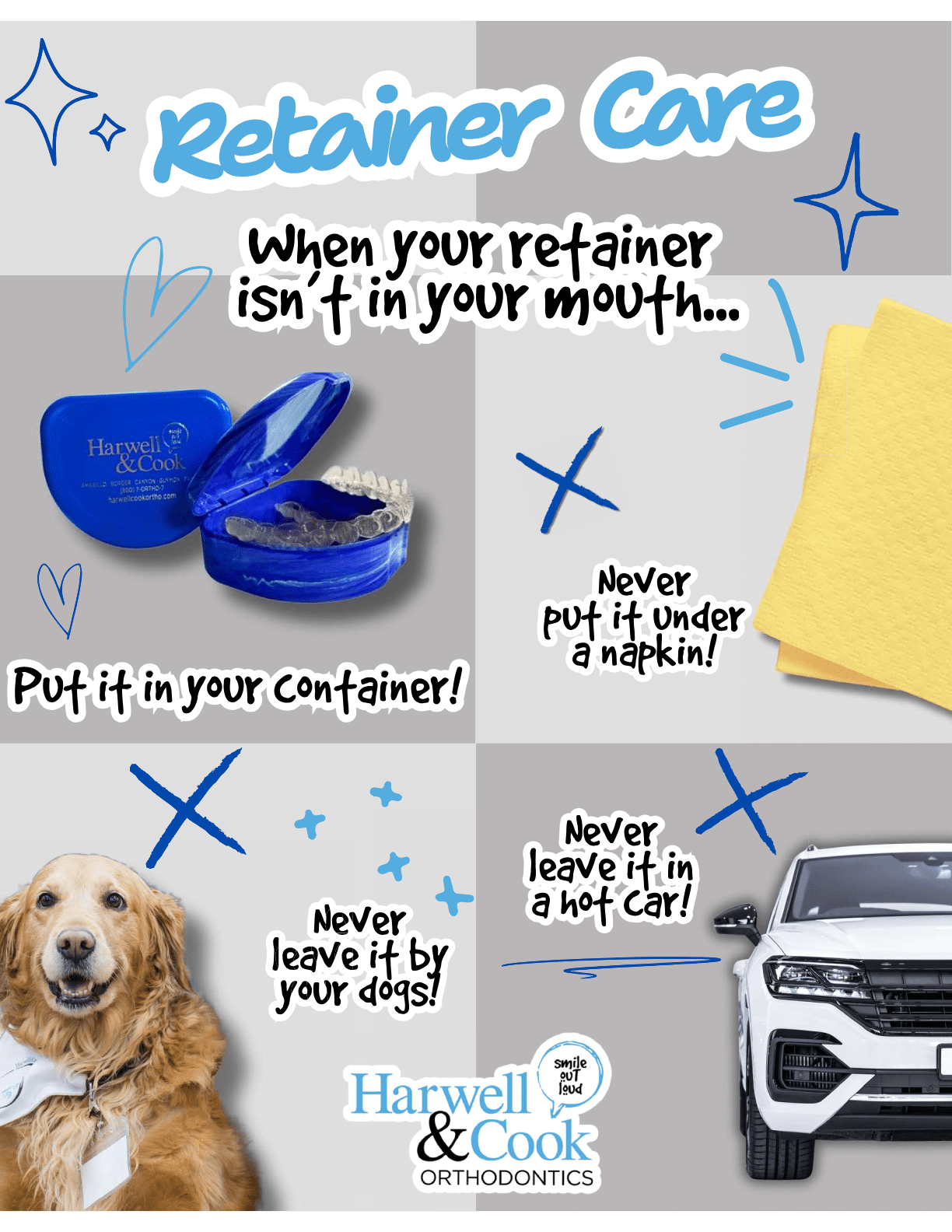 A text graphic about keeping and maintaining dental retainers. | Harwell & Cook Orthodontics